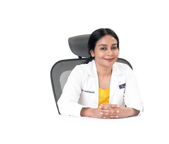 Dr Vani Sundarapandian at her desk at Jananam Fertility Centre, Neelankarai, Chennai